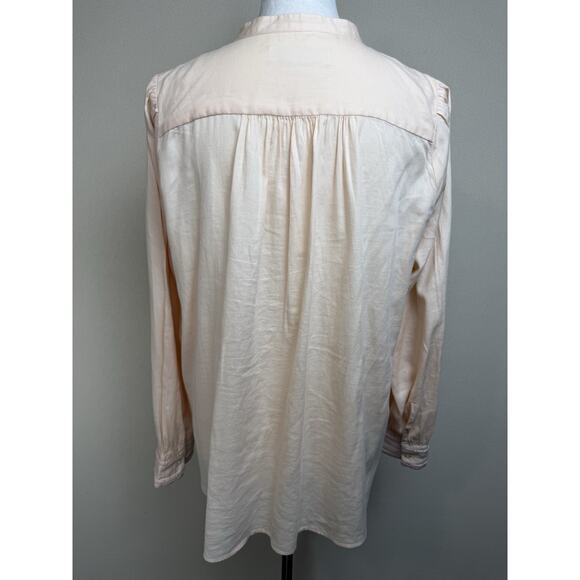 Loft Women’s Blouse Top Tunic M Pale Peach Long Sleeve Crochet Embroidered - Picture 7 of 13